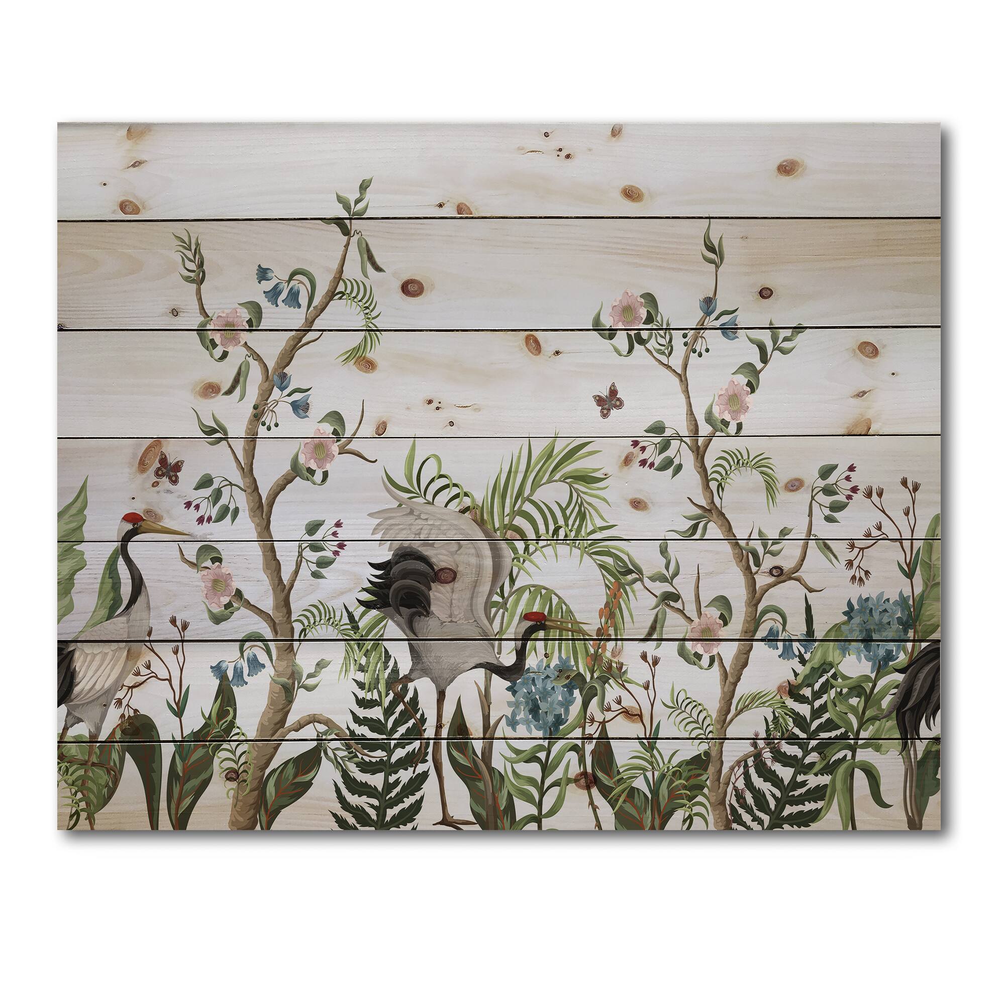 Designart - Border With Cranes & Peonies In Chinoiserie Style